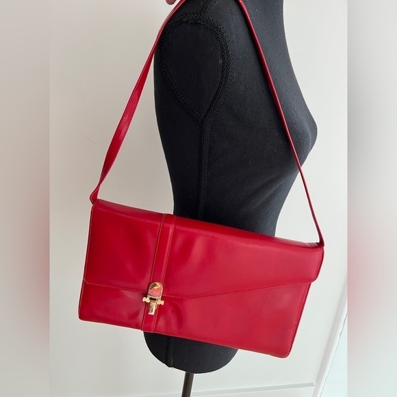VINTAGE Red Envelope Style Shoulder Bag Clutch Bag Day to Night Business Office - Picture 2 of 16